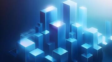 3D business data visualization with floating blue bar charts, UI dashboard elements, and white geometric platforms, featuring holographic statistics in modern infographic style. platforms photo