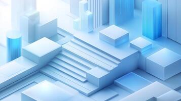 3D business data visualization with floating blue bar charts, UI dashboard elements, and white geometric platforms, featuring holographic statistics in modern infographic style. statistics photo