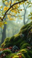 A moss covered rock in the forest photo