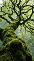 A moss covered tree in the forest photo