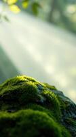 A moss covered rock in the forest photo