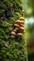 Mushrooms growing on a tree trunk in the forest photo
