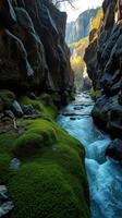 A river flowing through a canyon photo