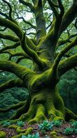A large tree with moss growing on it photo