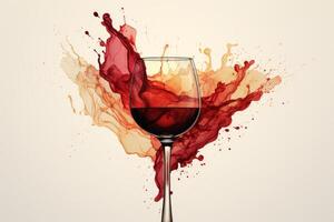 Wine splashing out of a glass on neutral background photo