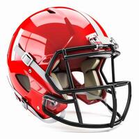 Red football helmet isolated on white background ready for game day photo