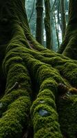 A large tree trunk covered in moss photo