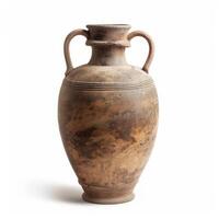 Old clay amphora isolated on white background representing ancient history photo