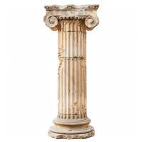 Old damaged ionic column isolated on white background photo
