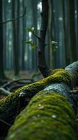 A tree branch is sitting on a fallen tree photo
