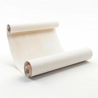 Blank paper scroll unrolling on white background photo