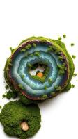 A piece of green and blue agate on top of moss photo