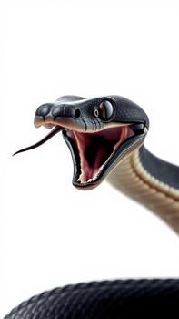 A black snake with its mouth open and its mouth open photo