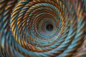 Rusty metal cable creating a tunnel effect with concentric circles photo