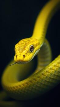 un amarillo serpiente con sus cabeza convertido a el lado foto