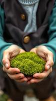 A person holding a small green plant in their hands photo