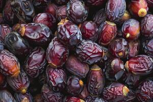 Close up of fresh medjool dates, displaying rich texture and color photo