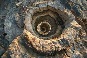 Concentric rock formation creating a natural well in cliffs photo