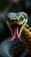 A snake with its mouth open and its tongue out photo