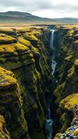 The view from the top of a canyon in iceland photo