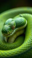 A green snake with its head up photo