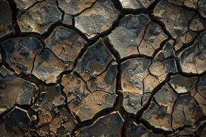 Cracked mud texture from drought forming abstract shapes photo