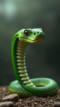 A green snake with its head turned to the side photo