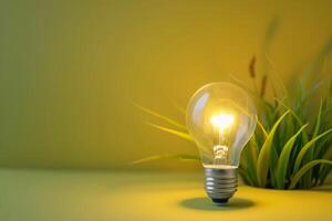 Glowing light bulb symbolizing green energy and environmental conservation photo