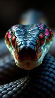 A close up of a snake with red eyes photo