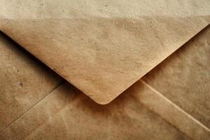 Corner of closed brown recycled paper envelope showing grain photo