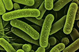 Microscopic view of rod shaped bacteria showing cellular structures photo