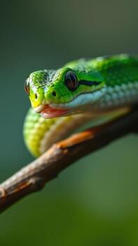 un verde serpiente es sentado en un rama foto