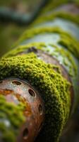 A close up of a pipe covered in moss photo