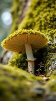 A mushroom growing on a tree trunk photo