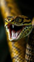 A close up of a snake with its mouth open photo