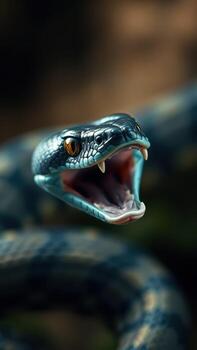 A close up of a snake with its mouth open photo