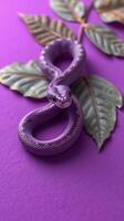 A purple snake with leaves on a purple background photo