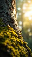 A close up of moss growing on a tree trunk photo