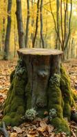 A tree stump covered in moss photo