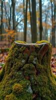 A tree stump covered in moss photo