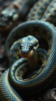 A close up of a snake with its head turned to the side photo