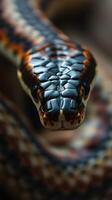 A close up of a snake's head with its mouth open photo