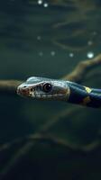 A snake with a long neck and black and white stripes photo