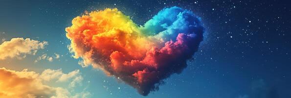 Rainbow heart in the sky with stars photo