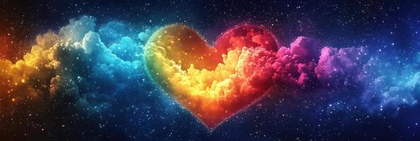 A rainbow heart in the sky with stars photo