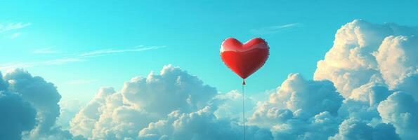 A heart shaped balloon floating in the sky photo