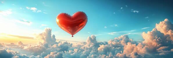 A heart shaped balloon floating in the sky photo