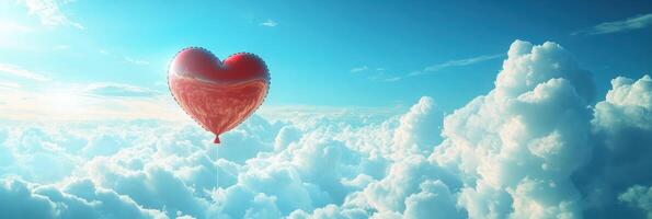 A heart shaped balloon floating in the sky photo
