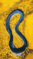 Aerial view of a river in a yellow field photo