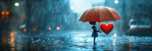 Rainy day with umbrella and heart photo